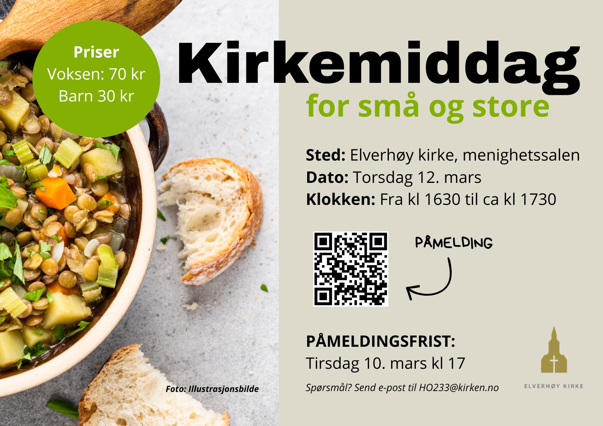 Illustrasjon med bilde av gryterett og info